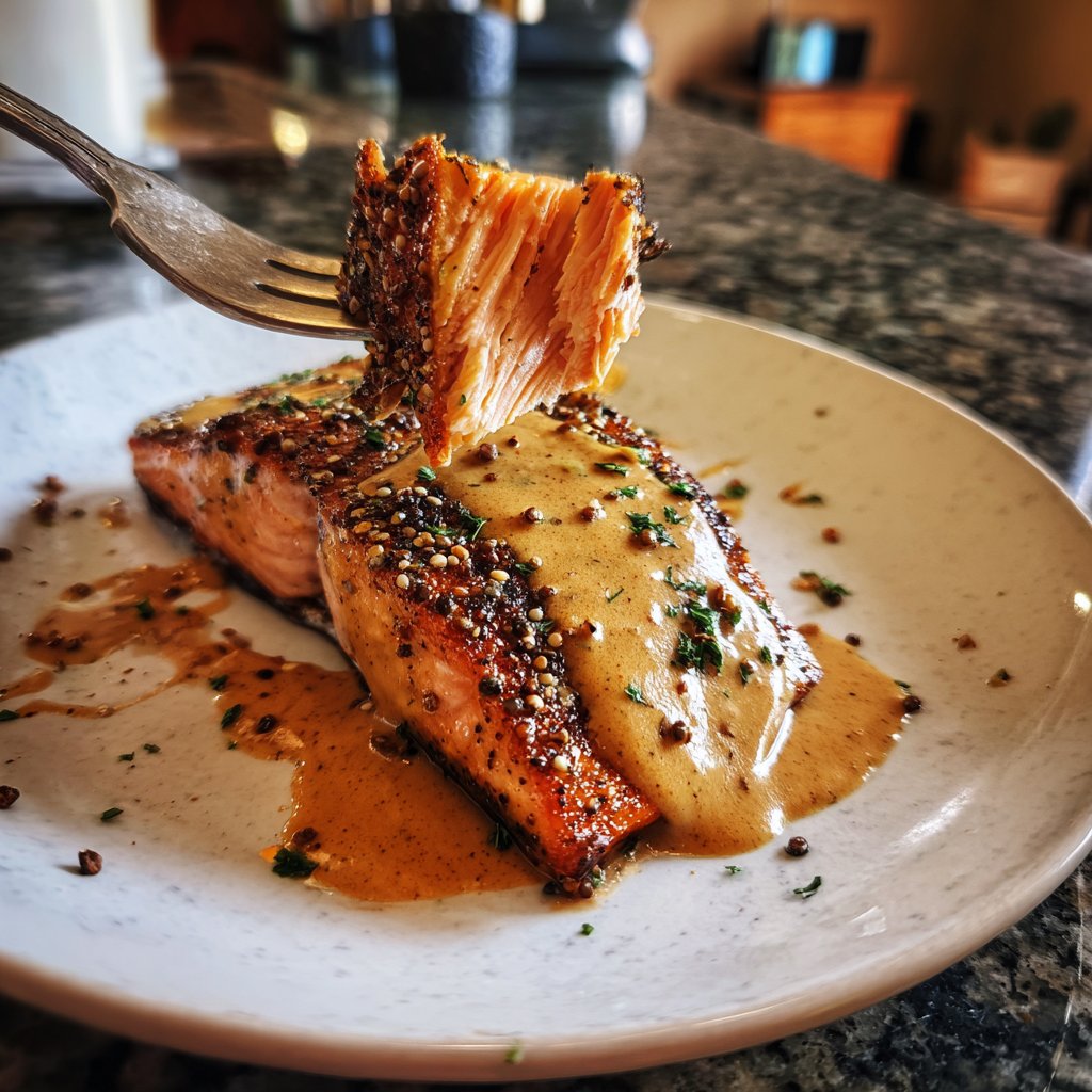 Salmon with Rose Peppercorn Cream
