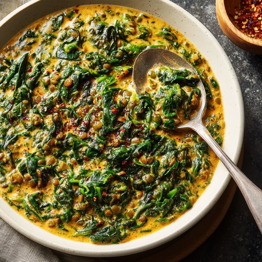 Creamy Garlic Spinach Lentils