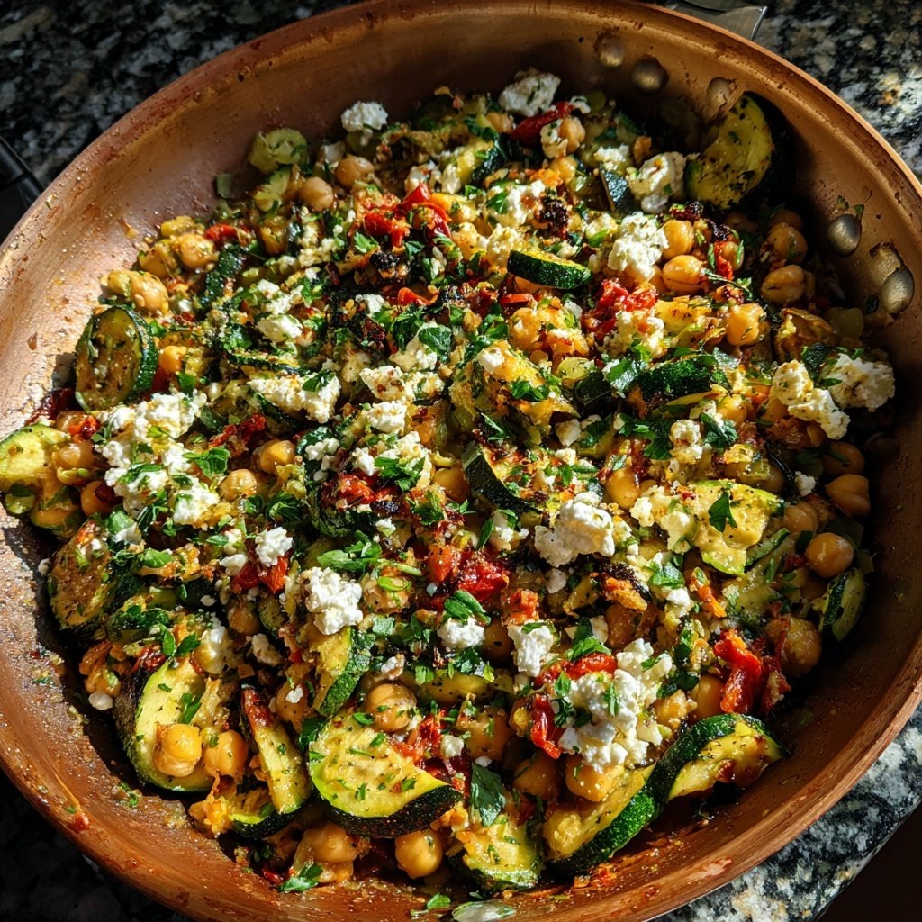 Zucchini Feta Chickpea Skillet
